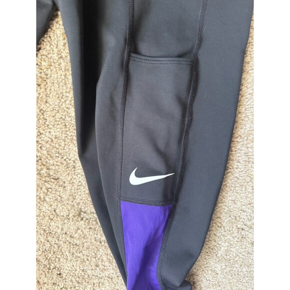Nike One Crop Mesh Pant Mid Rise Snug Fit Women's M CJ1816 Tight Black Purple - Picture 5 of 9